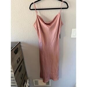 NWT Express pink silky dress scoop neck side slits midi length size L.